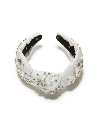 Lele Sadoughi Dove White Knotted Pearl Floral Brocade Headband