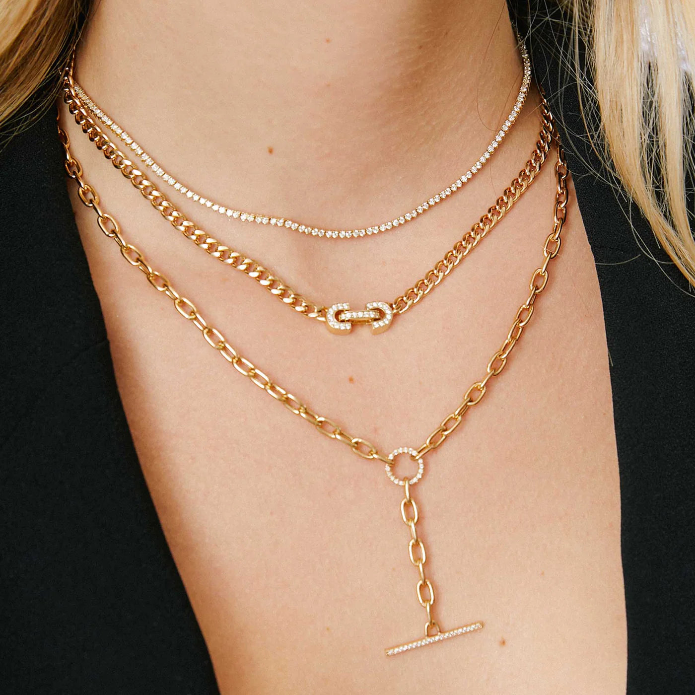 Zoe Chicco Vintage Pavé Diamond Horsebit Link Medium Curb Chain Zoe Chicco Vintage Pavé Diamond Horsebit Link Medium Curb Chain
