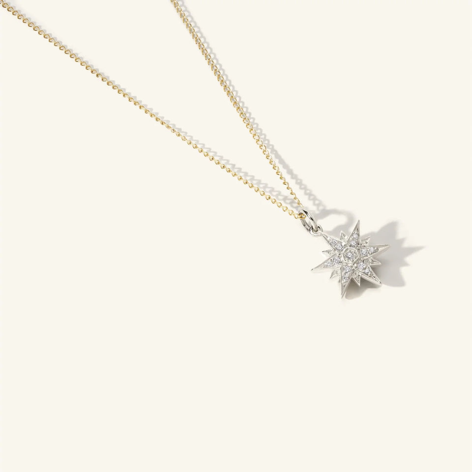 Zahava Heirlooms North Star with Pavé Diamond Pendant in White Gold/Yellow Gold Chain