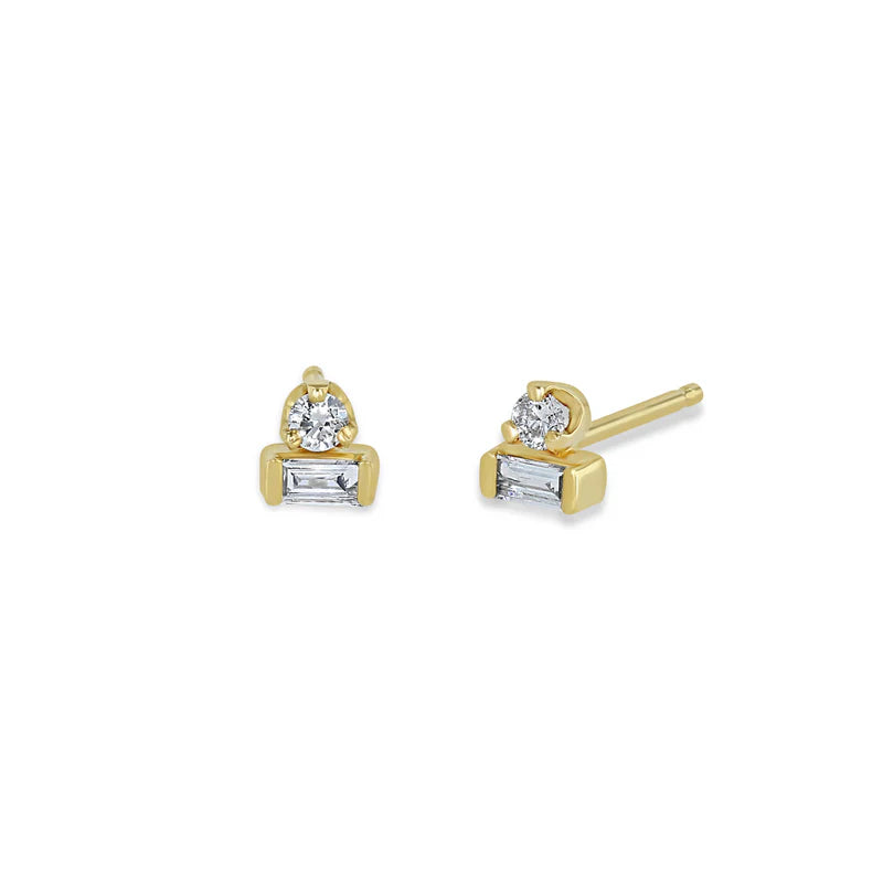 zoe chicco, zoe chicco 14k gold baguette and prong set stud
