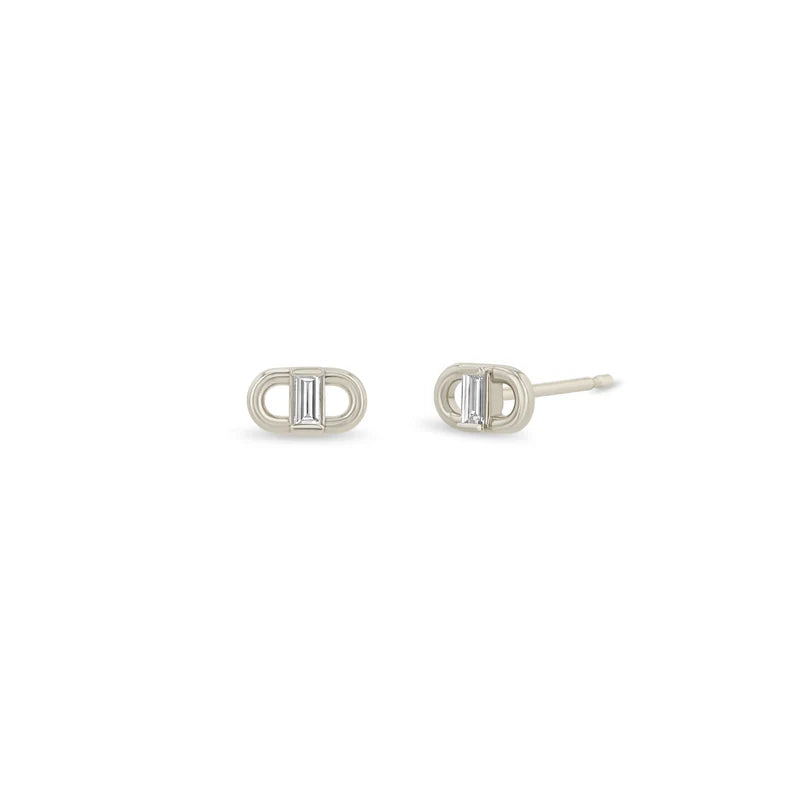 Zoe Chicco 14K Baguette Diamond Open Link Stud Earrings