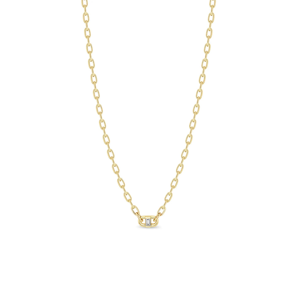 Zoe Chicco 14K GOLD BAGUETTE DIAMOND OPEN LINK SQUARE OVAL CHAIN NECKLACE