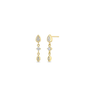 Zoe Chicco 14k Gold Shirt Mixed Paris Drop Earrings with Bezel Set Pear, Zoe Chicco Pear earrings, Zoe Chico 14k Gold earrings, Zoe Chicco gold hoops, Zoe Chicco Medium hoops, pear hoop earrings, mixed earrings