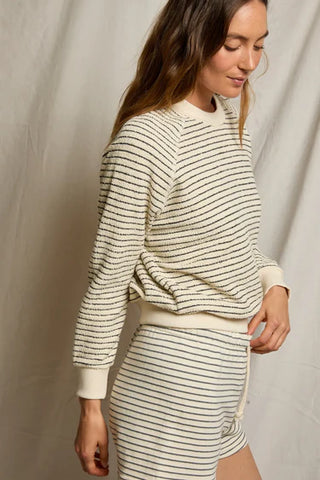 Perfect White Tee Alexi French Terry Raglan Crew Sweatshirt Stripe