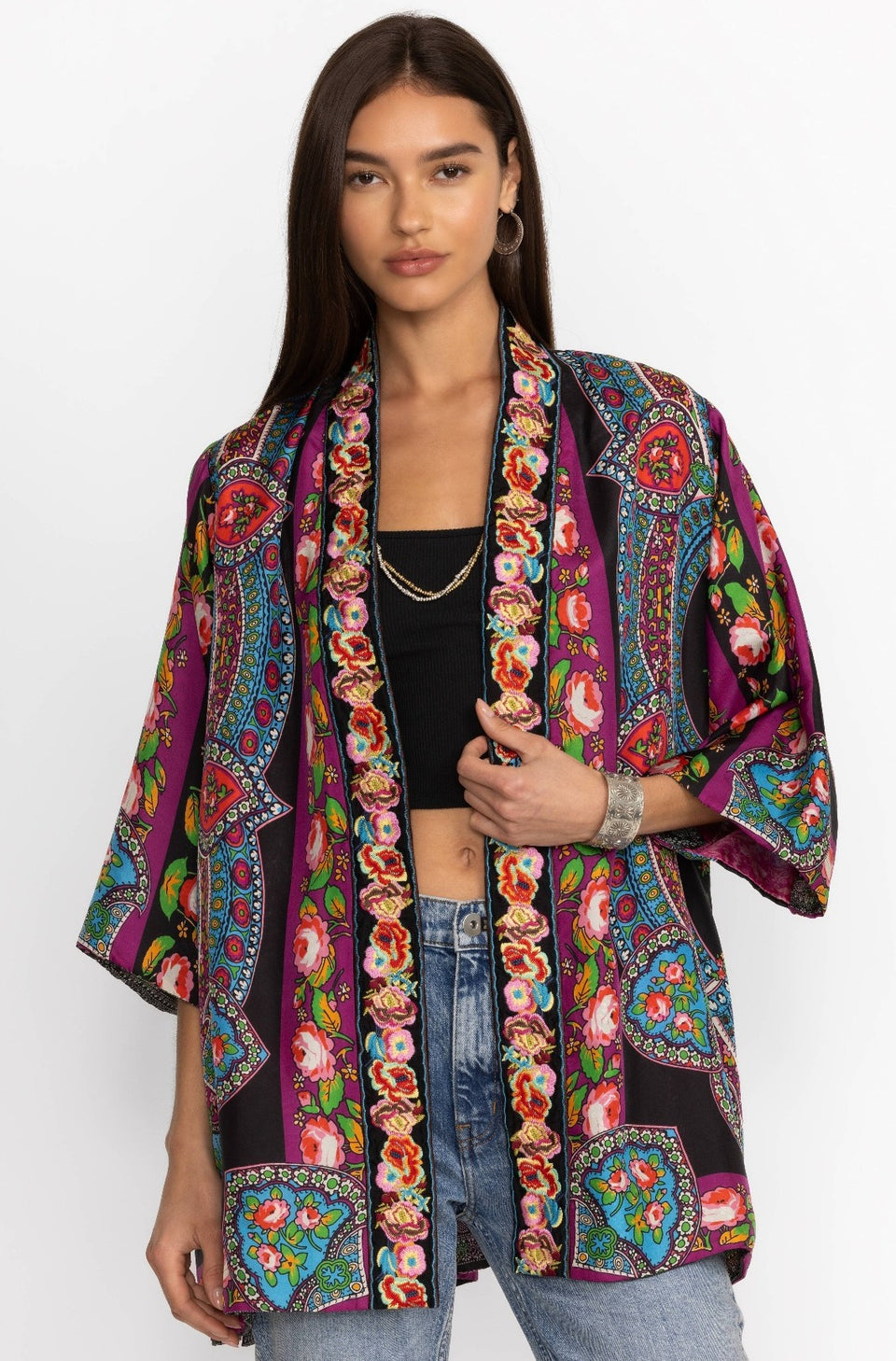 Johnny was rose spark yena reversible kimono, Johnny Was kimonos, johnny was, kimonos, jackets, pink kimonos, johnny was reversible kimonos, black kimonos, flower kimonos, Johnny was pink kimonos