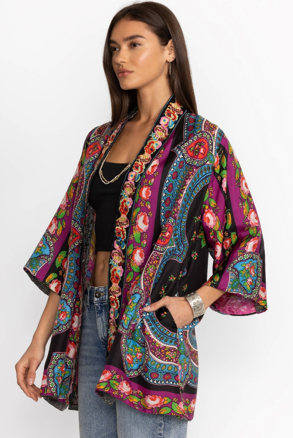 Johnny was rose spark yena reversible kimono, Johnny Was kimonos, johnny was, kimonos, jackets, pink kimonos, johnny was reversible kimonos, black kimonos, flower kimonos, Johnny was pink kimonos