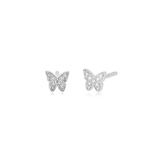 Butterfly-shaped silver earrings on a white background by ef collection