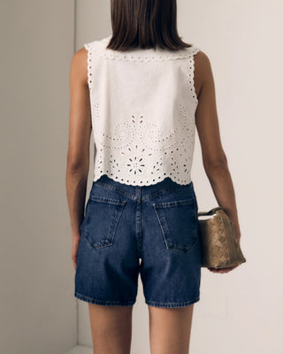 Le Jean Embroidered Eyelet Sailor Top white