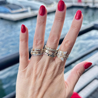 Three Stories Bejeweled Sideways Hamsa Ring