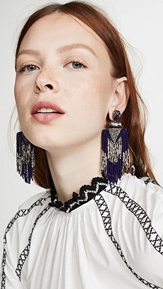 Best beaded drop earrings 2025, Deepa Gurnani Jody in Navy, perfect for weddings, parties, or bold everyday style.