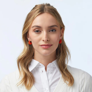 Lele Sadoughi Scarlet Pavé Dome Mini Hoop Earrings with rounded mini hoops in deep red covered in glittering crystals.