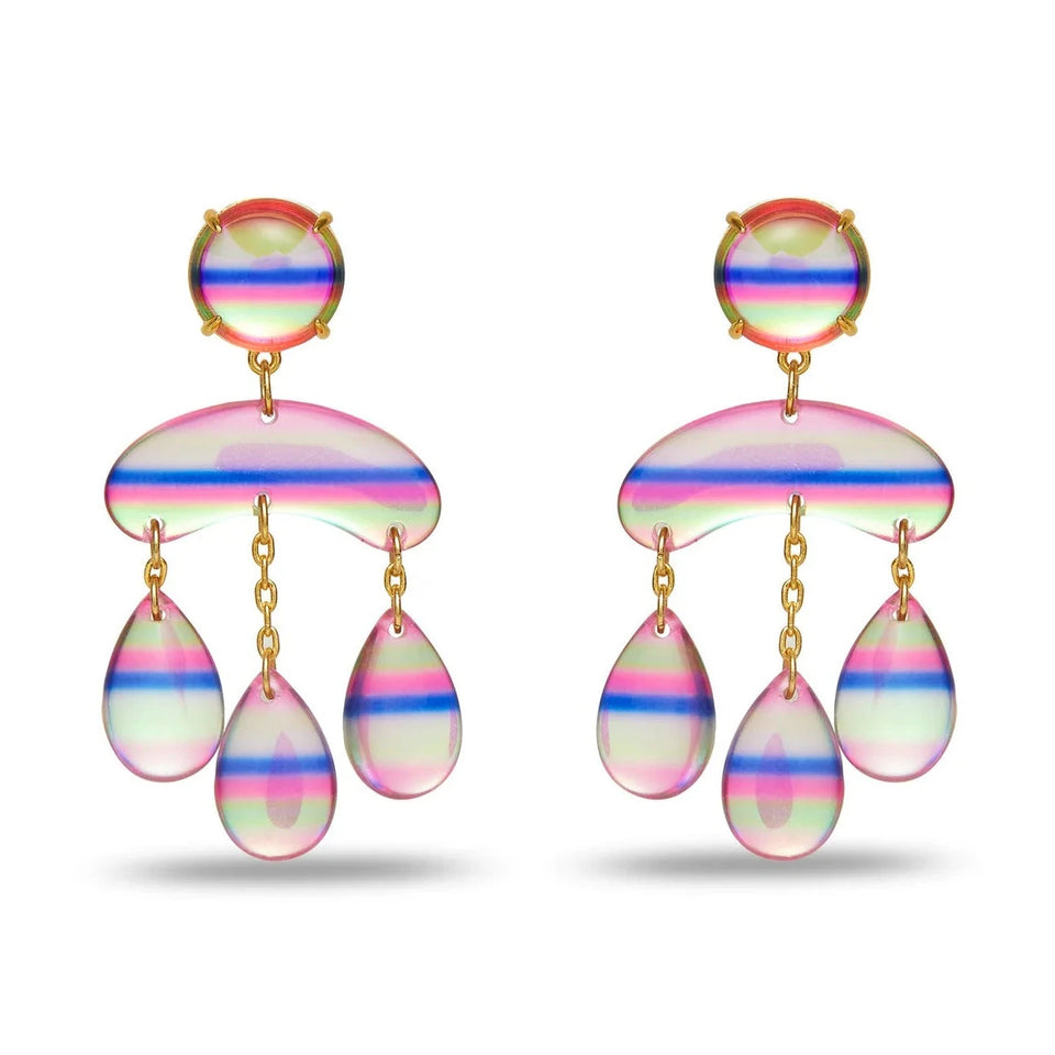 Lele Sadoughi Holographic Rainbow Raindrop Fringe Earrings