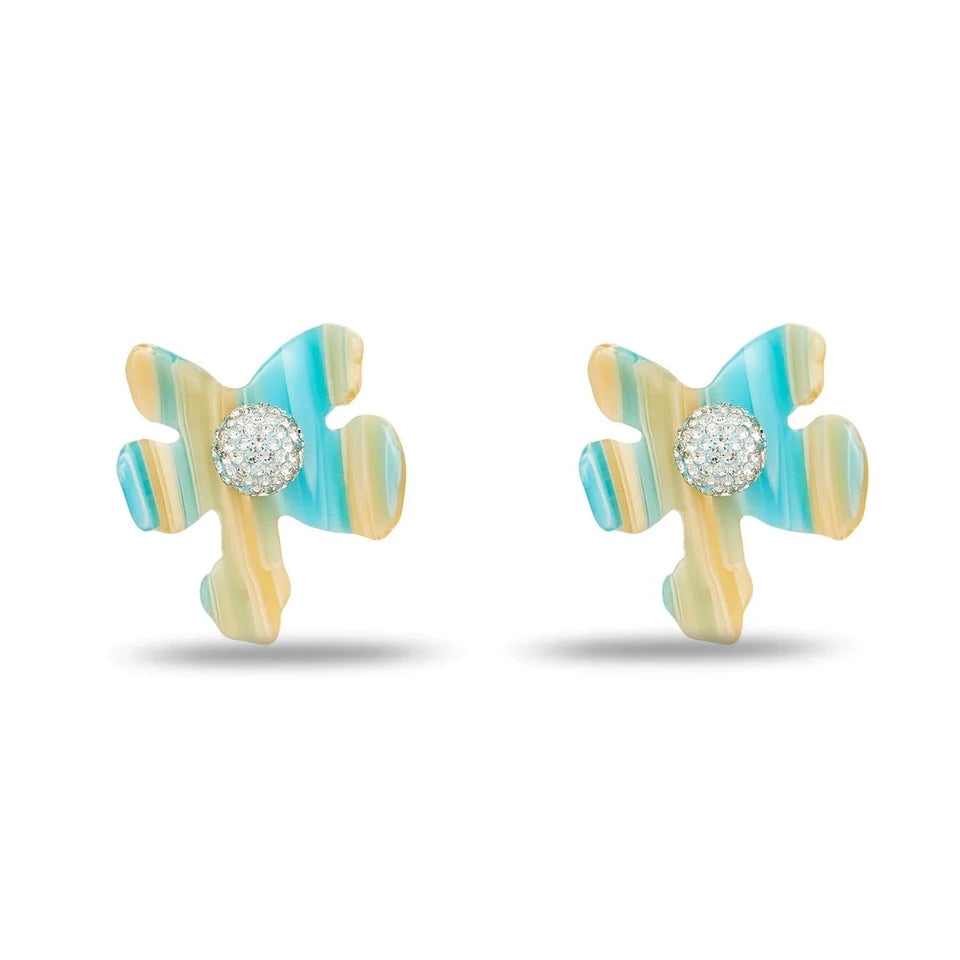 Lele Sadoughi Playa Stripe Crystal Lily Button Earrings