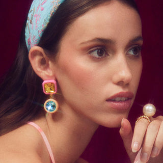 Lele Sadoughi Pop Pink Gem Drop Earrings