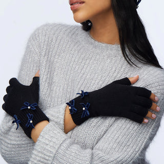 Lele Sadoughi Jet Bow Embellished Fingerless Gloves