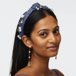 Lele Sadoughi Aegean Blue Slim Knotted Raffia Oasis Embellished Headband