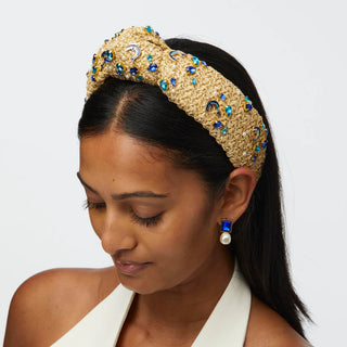 Lele Sadoughi Azure Raffia Knotted Dolphin Embellished Headband