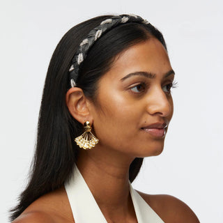 Lele Sadoughi Black Crystal Gigi Raffia Braid Headband