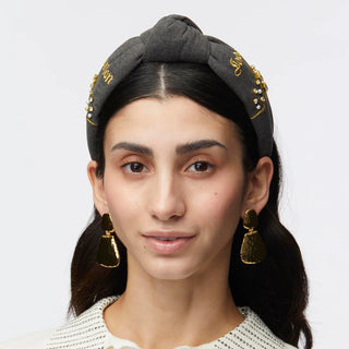 Lele Sadoughi Charcoal Herringbone London Knotted Headband