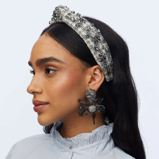 Lele Sadoughi Crystal Snowflake Slim Knotted Headband Charcoal Stitch