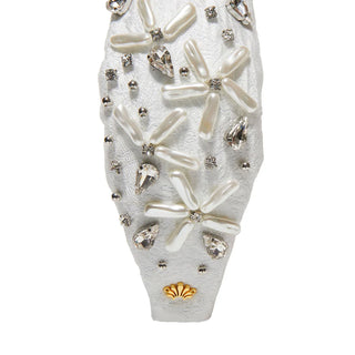 Lele Sadoughi Dove White Knotted Pearl Floral Brocade Headband
