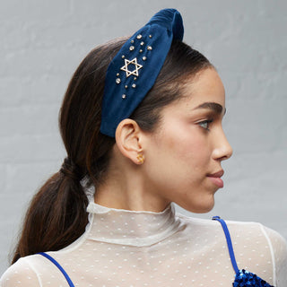 Lele Sadoughi Navy Crystal Star Holiday Knotted Headband