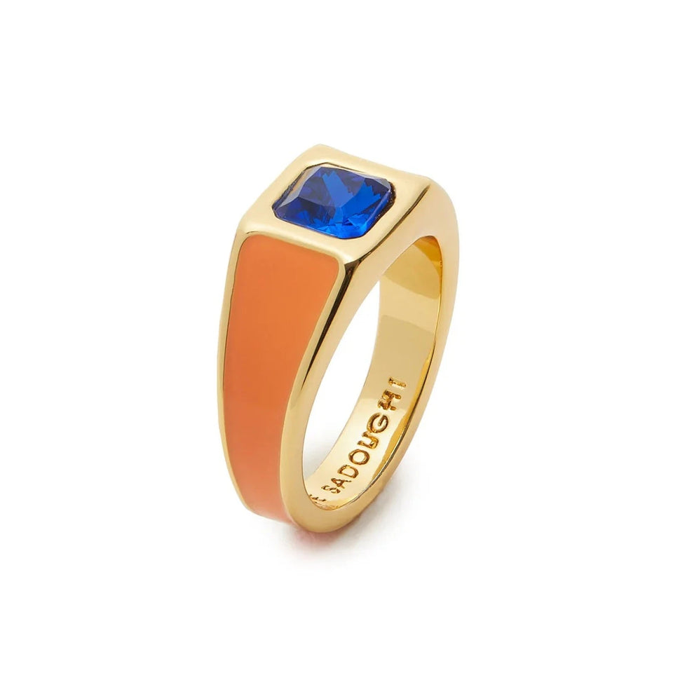 Lele Sadoughi Apricot Aqua Jeweled Signet Ring