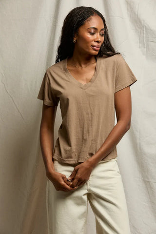Perfect White Tee Hendrix Cotton Boxy V-Neck Tee Mocha