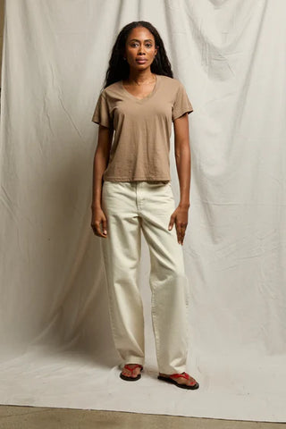 Perfect White Tee Hendrix Cotton Boxy V-Neck Tee Mocha