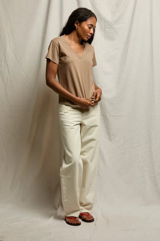 Perfect White Tee Hendrix Cotton Boxy V-Neck Tee Mocha
