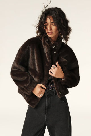 Ba&sh Gaspard Paros Faux Fur Jacket Chocolate