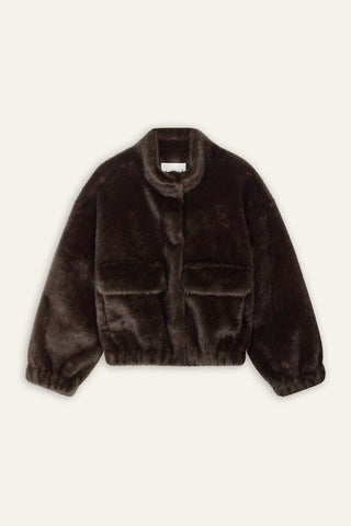 Ba&sh Gaspard Paros Faux Fur Jacket Chocolate