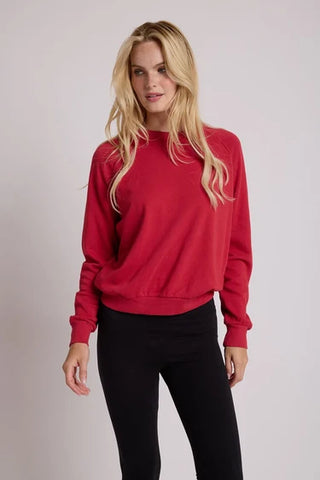 Perfect White Tee Alexi French Terry Raglan Crew Sweatshirt Red