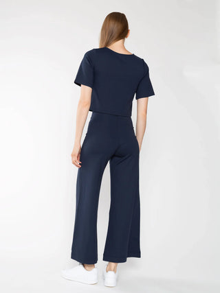 Ripley Rader Navy Ponte Knit Wide Leg Pant: Cropped