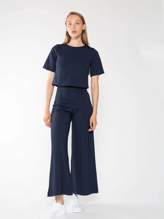 Ripley Rader Navy Ponte Knit Wide Leg Pant: Cropped