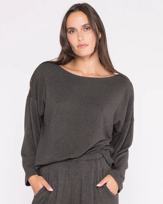 Ripley Rader Charcoal Sweater Knit Boatneck Top