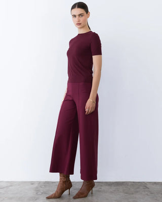 Ripley Rader Wine Ponte Knit Wide Leg Pant-Cropped 