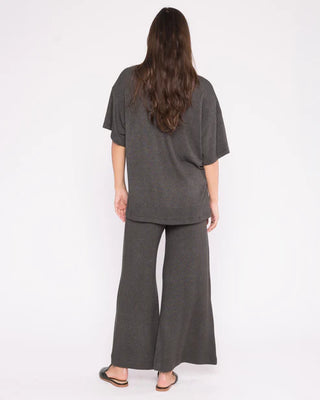 Ripley Rader Charcoal Sweater Knit Wide Leg Pant: Cropped