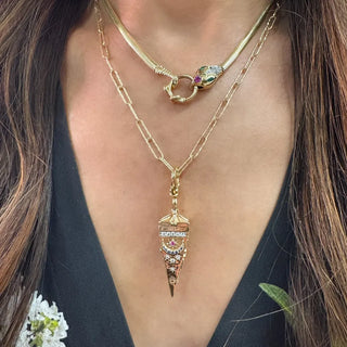 Three Stories Four-Sided Pendulum Evil Eye Locket Pendant on model