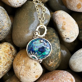 Three Stories Tree Of Life Azurite Oval Pendant