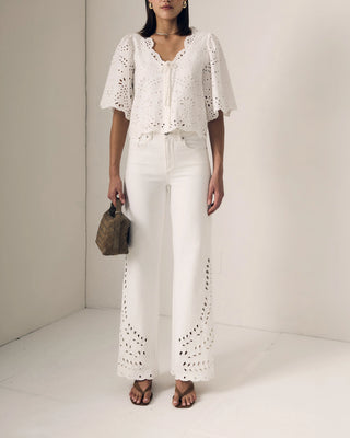 Le Jean Column Eyelet Jean white