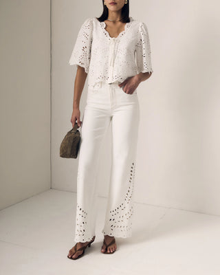 Le Jean Column Eyelet Jean white