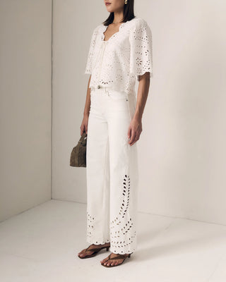 Le Jean Column Eyelet Jean white