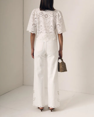 Le Jean Column Eyelet Jean white