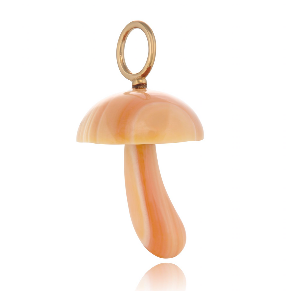 Maura Green Magic Mushroom Charm Hand Carved From Apricot Conch Shell