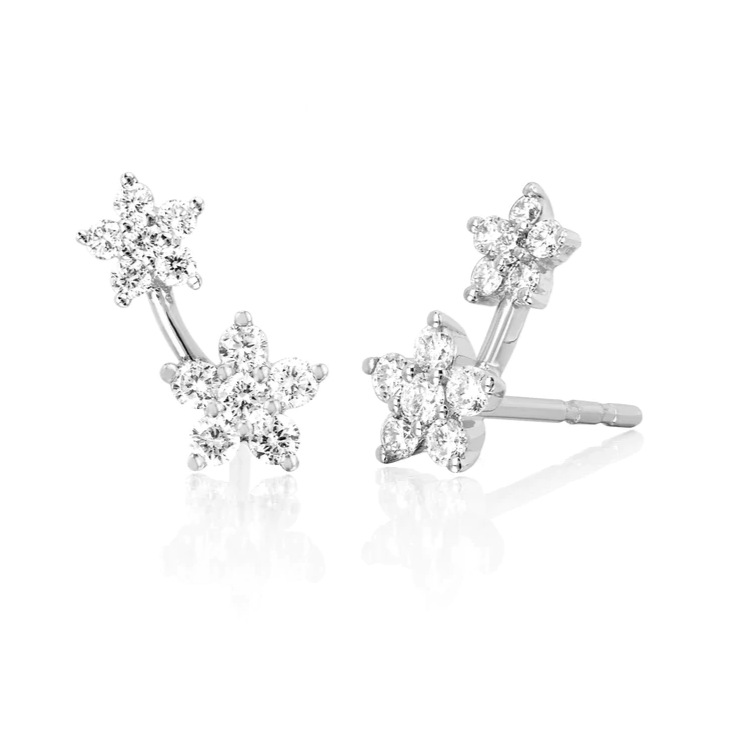 ef collection, ef collection diamond earring, ef collection double flower stud
