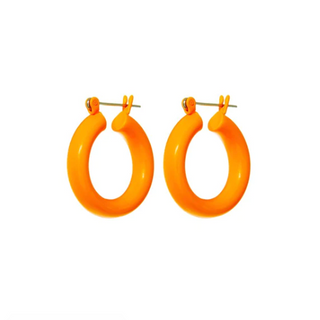 Luv AJ Baby Amalfi Tube Hoops Neon Orange "gold tube hoops" "luv aj martina hoops" "luv aj pave hoops" "luv aj heart earrings" "luv aj capri wire hoops" "amalfi earrings" "luv aj baby amalfi hoops" "luv aj amalfi hoops"