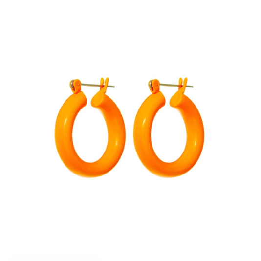 Luv AJ Baby Amalfi Tube Hoops Neon Orange "gold tube hoops" "luv aj martina hoops" "luv aj pave hoops" "luv aj heart earrings" "luv aj capri wire hoops" "amalfi earrings" "luv aj baby amalfi hoops" "luv aj amalfi hoops"