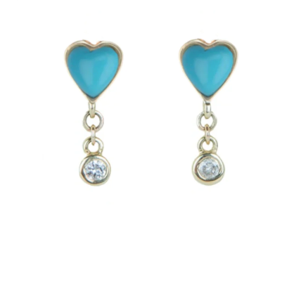 Zahava Heirlooms Turquoise Byrdie Heart Stud Earrings with Diamond Drop