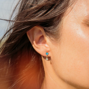 "Zahava Heirlooms Turquoise Byrdie Heart Stud Earrings with Diamond Drop" "women earrings" "mens diamond stud earrings"